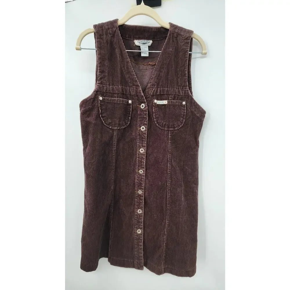 Vintage Gasoline Industry Brown Corduroy Sleeveless Mini‎ Dress Size Medium